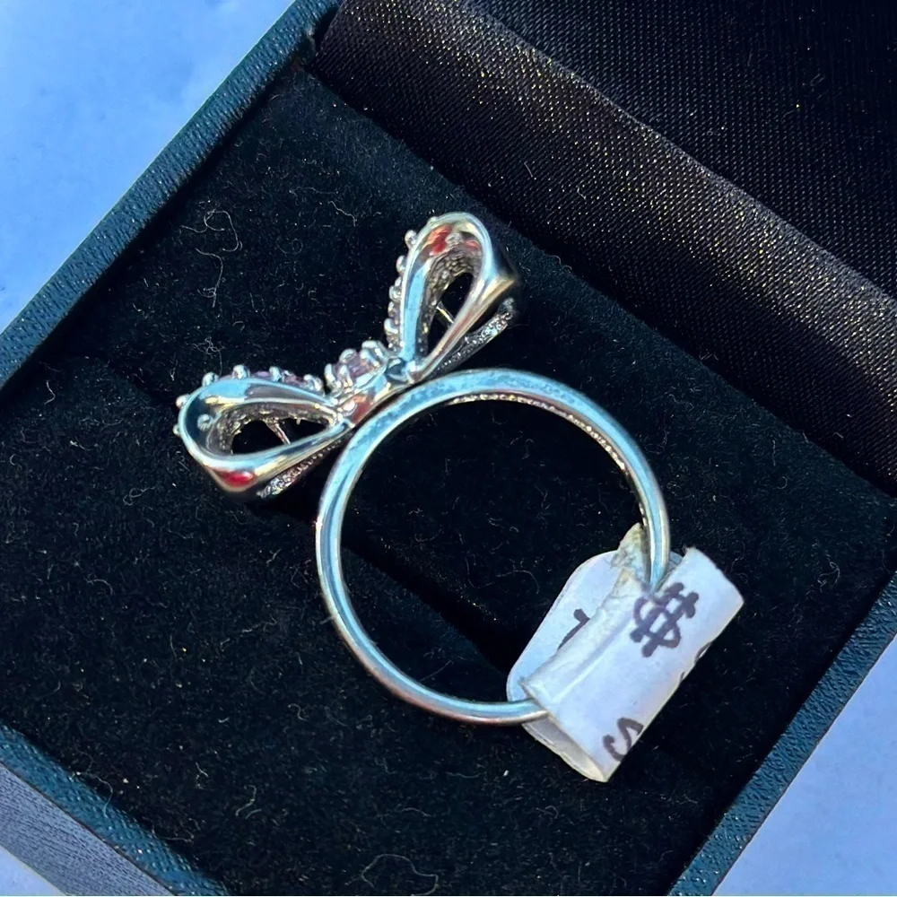 Sterling Silver and Pink Tourmaline Bow Cocktail Ring NWT